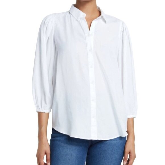 Beachlunchlounge White Isobel Tencel Puff Sleeve Button-Down Shirt Size L - Picture 1 of 7